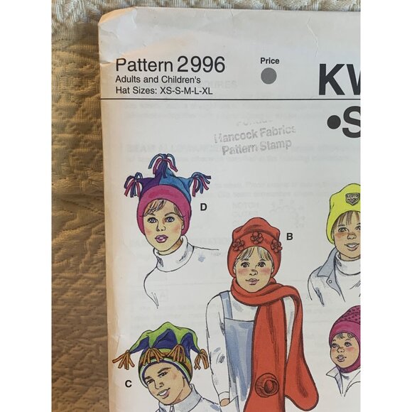 Kwik Sew Adult Child Hat Sewing Pattern sz XS S M L XL 2996 - uncut - Picture 3 of 9
